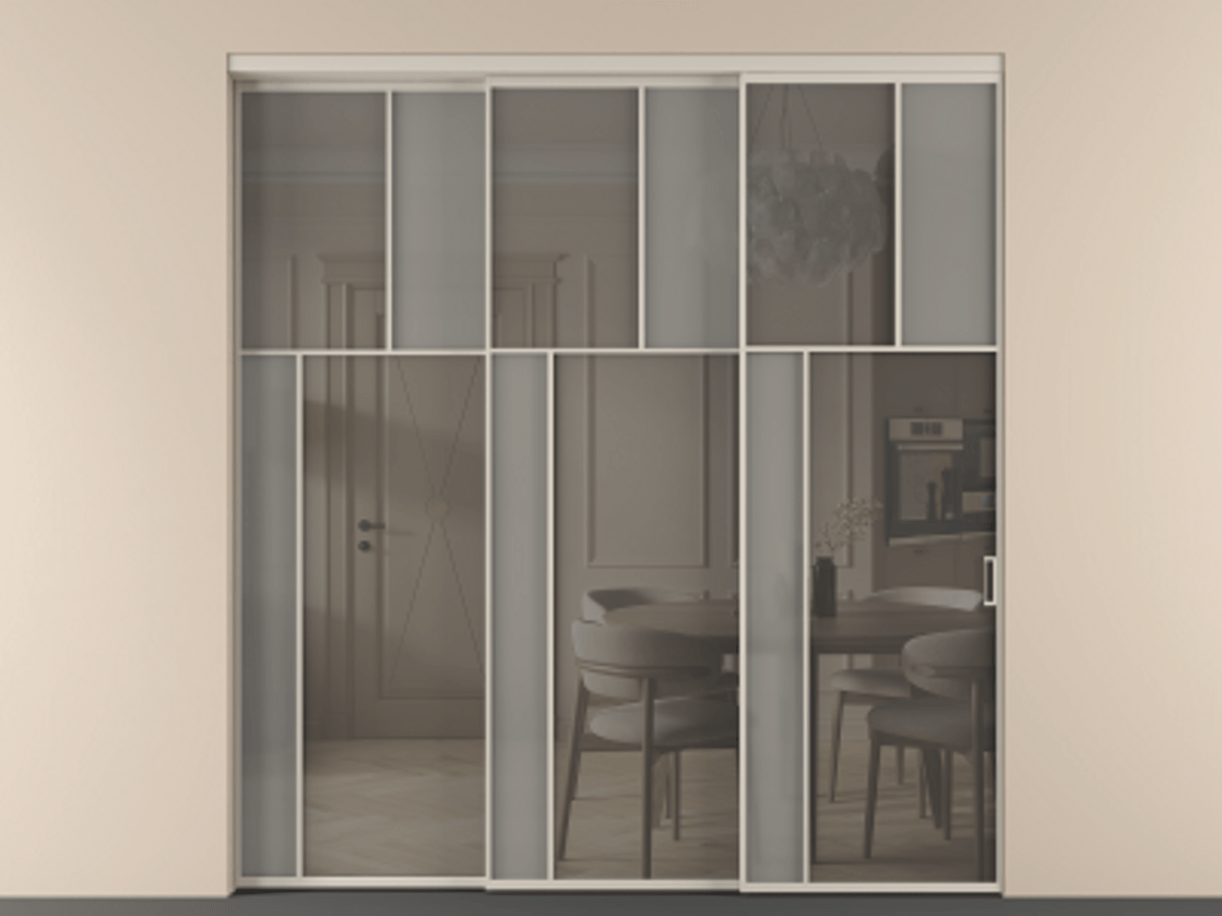 Перегородка Mosaic внутри проёма телескопик синхро 2 АЛПР 041.22 Алюминий светло-бежевый Сатинированное серое стекло, триплекс, 6 мм + Прозрачное серое стекло, триплекс. Цена 2729310 ₸ . Фабрика дверей Волховец 8 (800) 551 43 19 Перегородка Mosaic внутри проёма телескопик синхро 2 АЛПР 041.22 Алюминий светло-бежевый Сатинированное серое стекло, триплекс, 6 мм + Прозрачное серое стекло, триплекс Цена 2729310 ₸ | Volhovec