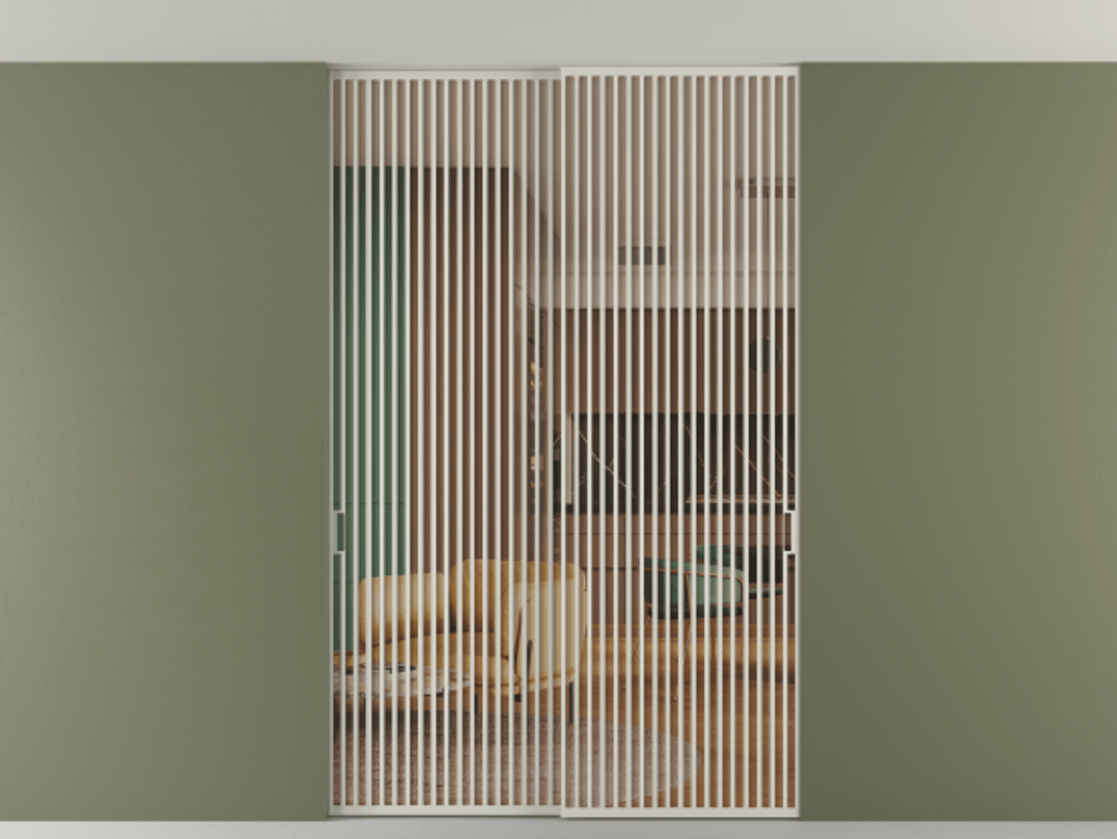 Перегородка Formato внутри проёма скрытое крепление в потолок 2 створки АЛПР 040.06 Алюминий тёплый серый Прозрачное оранжевое стекло, триплекс Цена 2676700 ₸ | Volhovec