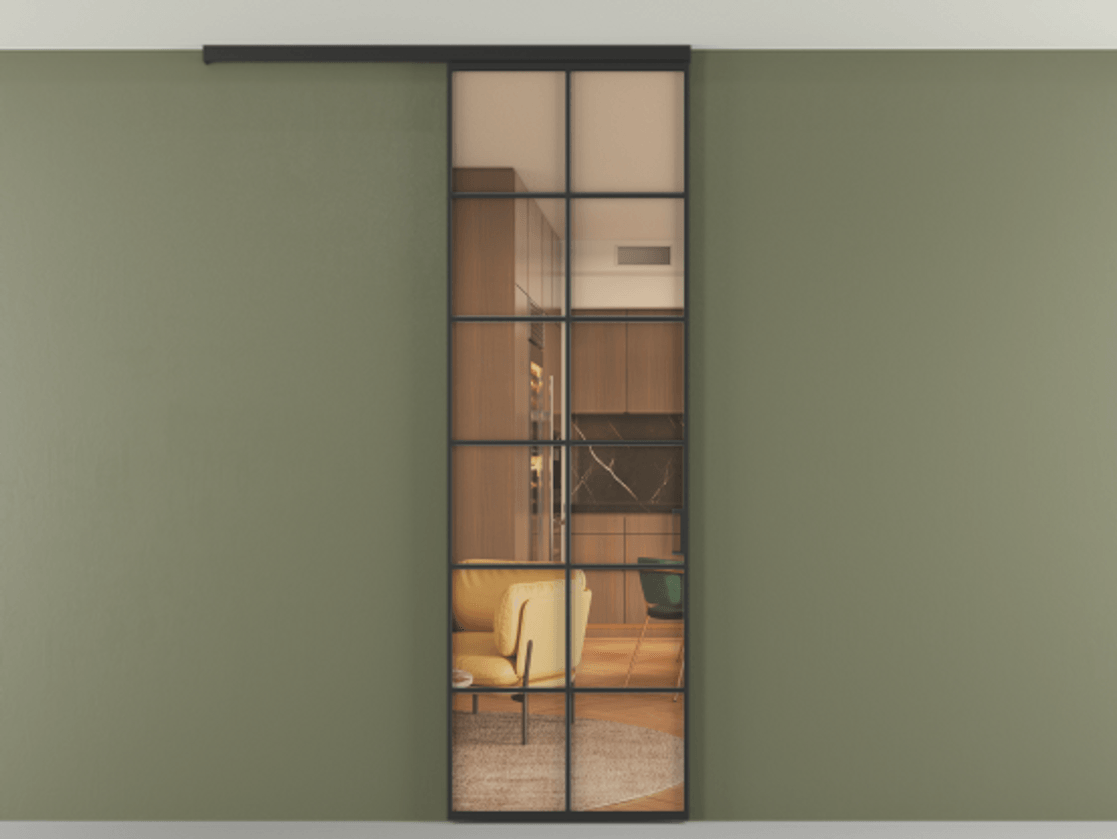Перегородка Formato вдоль стены на потолок одностворчатая #VENDORCODE# #FURNISH# #GLASS# Цена #PRICE# #CURRENCY# | Volhovec