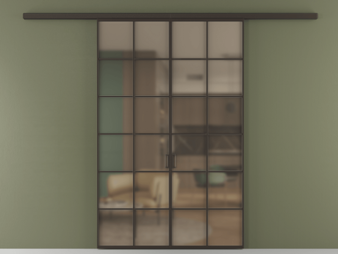 Перегородка Formato вдоль стены 2 створки АЛПР 040.05 Алюминий антрацит Сатинированное бронзовое стекло, триплекс Цена 1344350 ₸ | Volhovec