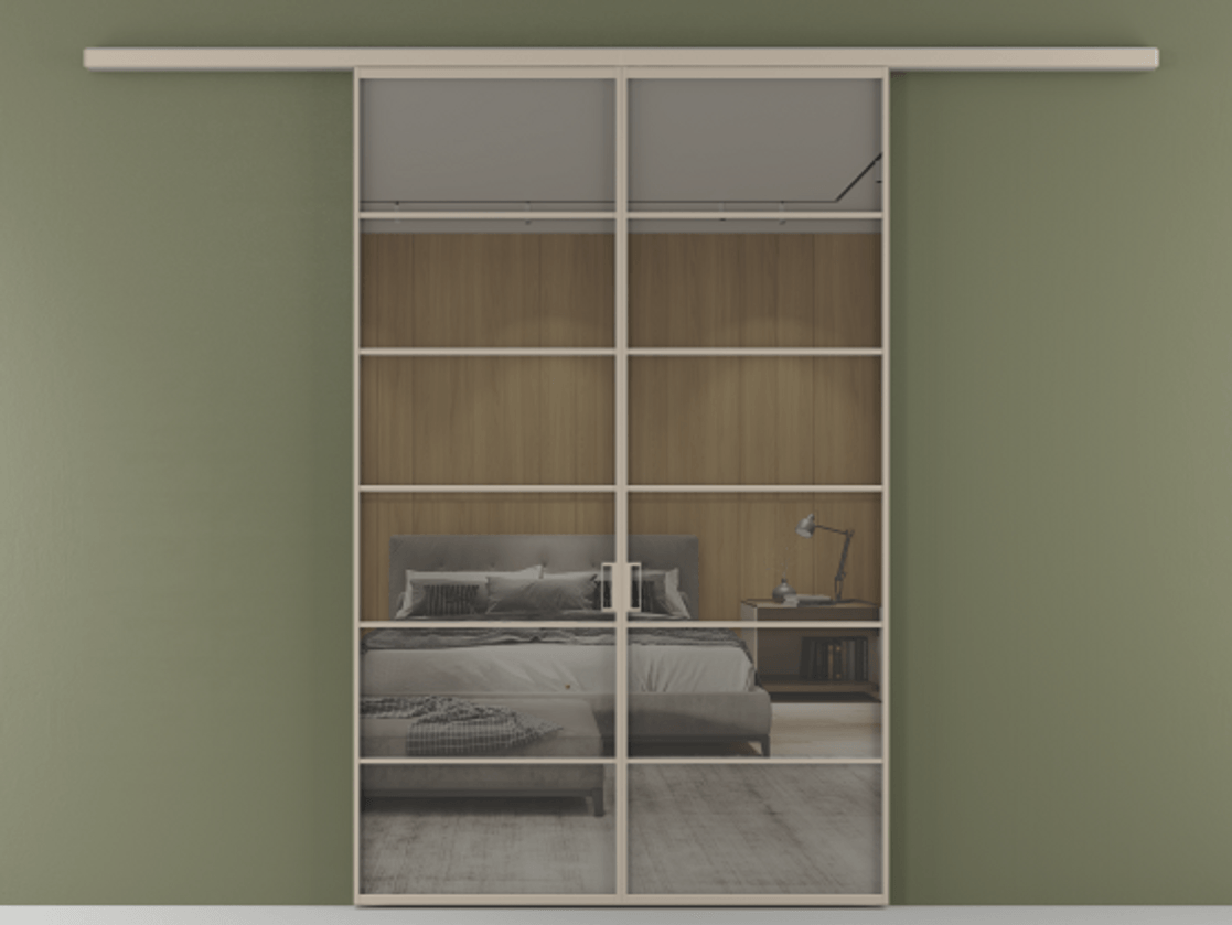 Перегородка Formato вдоль стены 2 створки АЛПР 040.04 Алюминий бисквитный Рефлективное серое стекло "Stopsol", калёное. Цена 1651100 ₸ 1. Полотно 2 шт. (800/2100 мм)
2. Комплект установки раздвижной системы
3. Базовый комплект фурнитуры
4.Ручка RONDO
. Фабрика дверей Волховец 8 (800) 551 43 19 Перегородка Formato вдоль стены 2 створки АЛПР 040.04 Алюминий бисквитный Рефлективное серое стекло "Stopsol", калёное Цена 1651100 ₸ | Volhovec