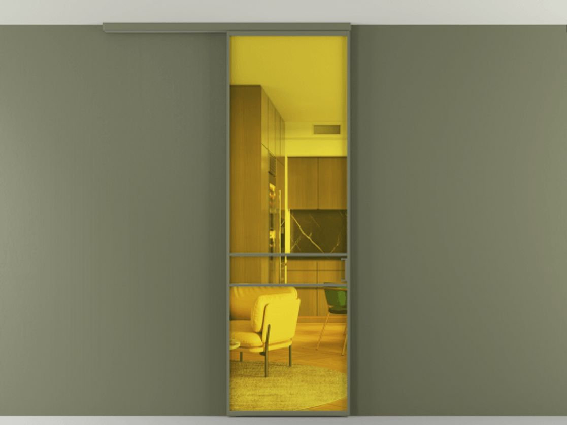 Перегородка Formato вдоль стены на потолок одностворчатая #VENDORCODE# #FURNISH# #GLASS# Цена #PRICE# #CURRENCY# | Volhovec