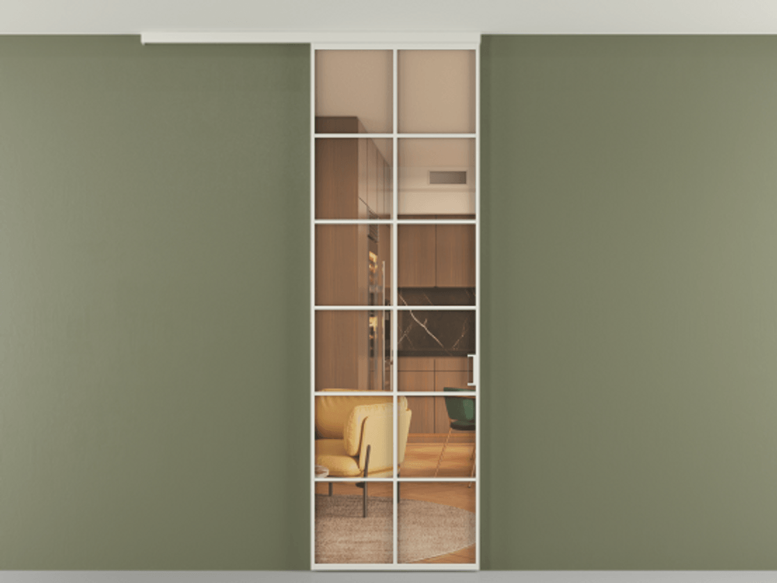 Перегородка Formato вдоль стены на потолок одностворчатая #VENDORCODE# #FURNISH# #GLASS# Цена #PRICE# #CURRENCY# | Volhovec