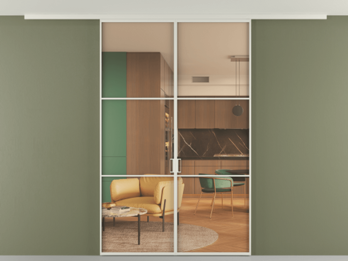 Перегородка Formato вдоль стены на потолок двустворчатая #VENDORCODE# #FURNISH# #GLASS# Цена #PRICE# #CURRENCY# | Volhovec