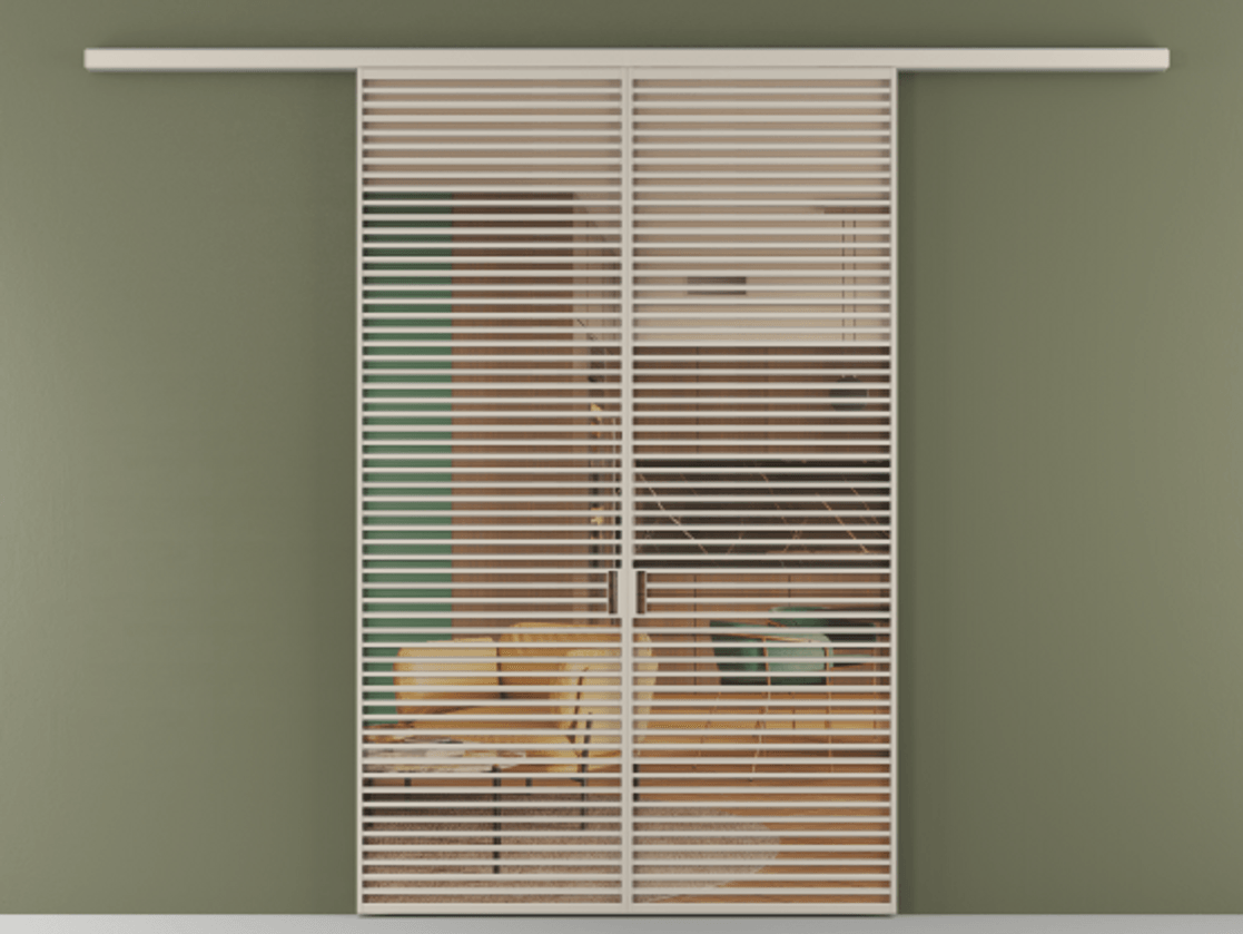 Перегородка Formato вдоль стены 2 створки АЛПР 040.07 Алюминий светло-бежевый Прозрачное оранжевое стекло, триплекс Цена 2244900 ₸ | Volhovec