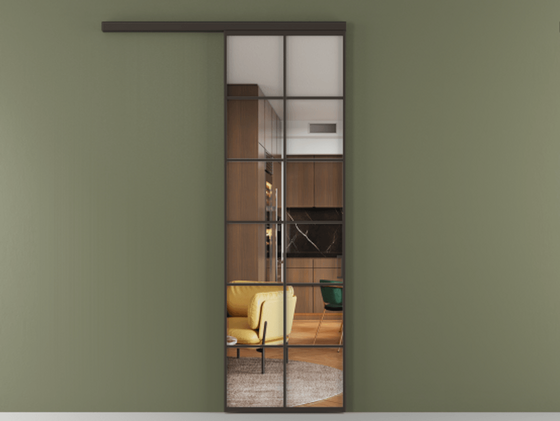 Перегородка Формато вдоль стены 1 створка АЛПР 040.05 Алюминий антрацит Прозрачное стекло "Кристал Вижн", калёное Цена 1075032 ₸  | Volhovec