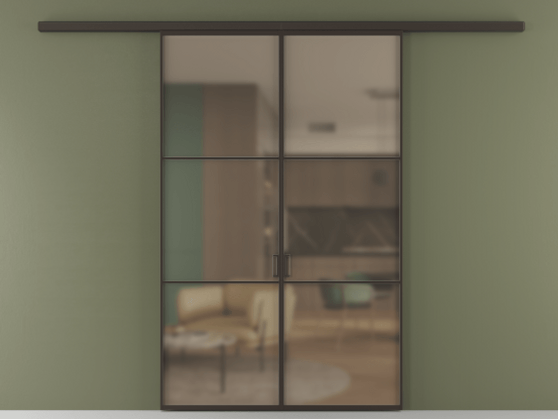 Перегородка Formato вдоль стены 2 створки АЛПР 040.03 Алюминий антрацит Сатинированное бронзовое стекло, триплекс Цена 1266470 ₸ | Volhovec