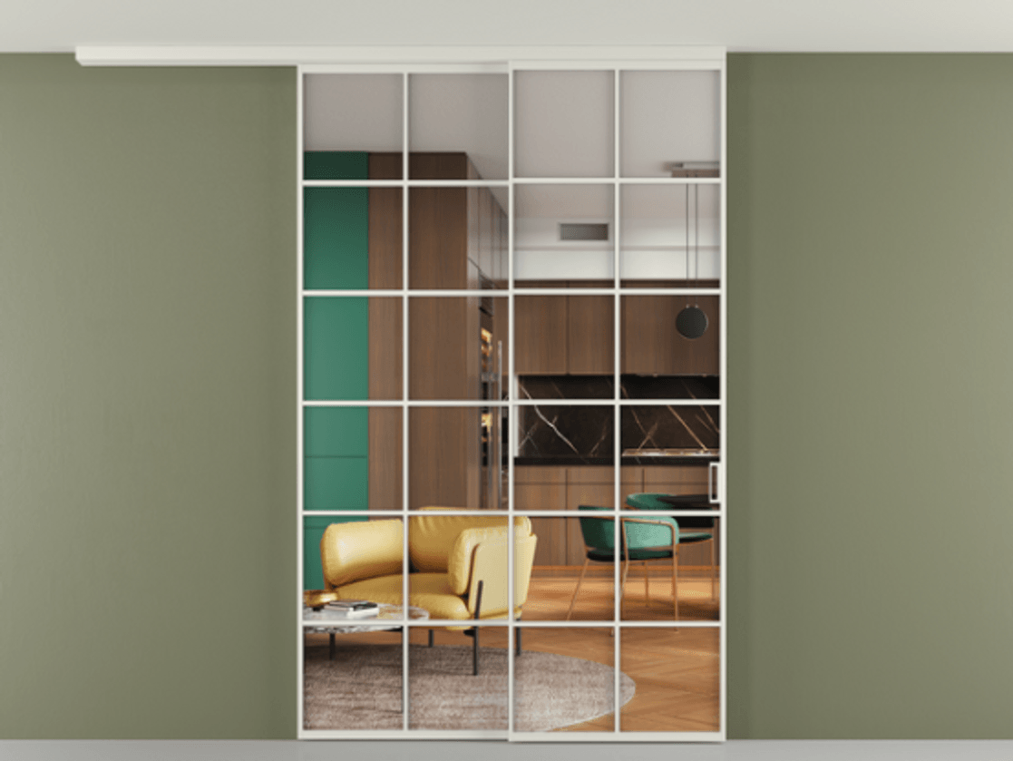 Перегородка Formato вдоль стены на потолок телескопик синхро 2 #VENDORCODE# #FURNISH# #GLASS# Цена #PRICE#  | Volhovec