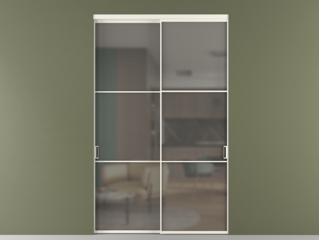 Перегородка Formato внутри проёма 2 створки АЛПР 040.03 Алюминий пудровый белый Сатинированное серое стекло, триплекс Цена 2697300 ₸  | Volhovec