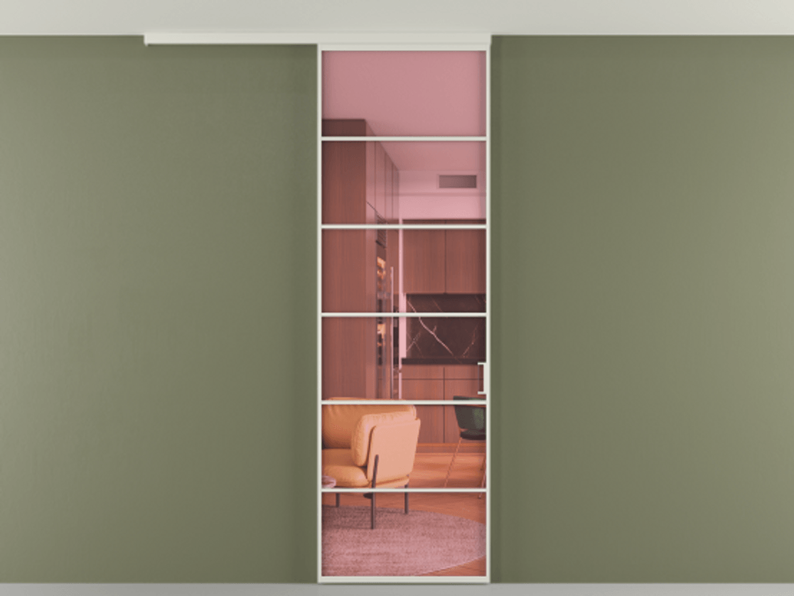 Перегородка Formato вдоль стены на потолок одностворчатая #VENDORCODE# #FURNISH# #GLASS# Цена #PRICE# #CURRENCY# | Volhovec