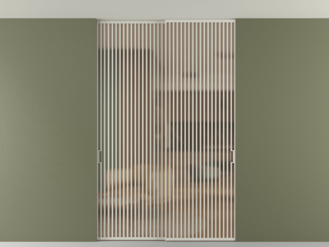 Перегородка Formato внутри проёма скрытое крепление в потолок 2 створки АЛПР 040.06 Алюминий тёплый серый Сатинированное оранжевое стекло, триплекс Цена 3152000 ₸ | Volhovec