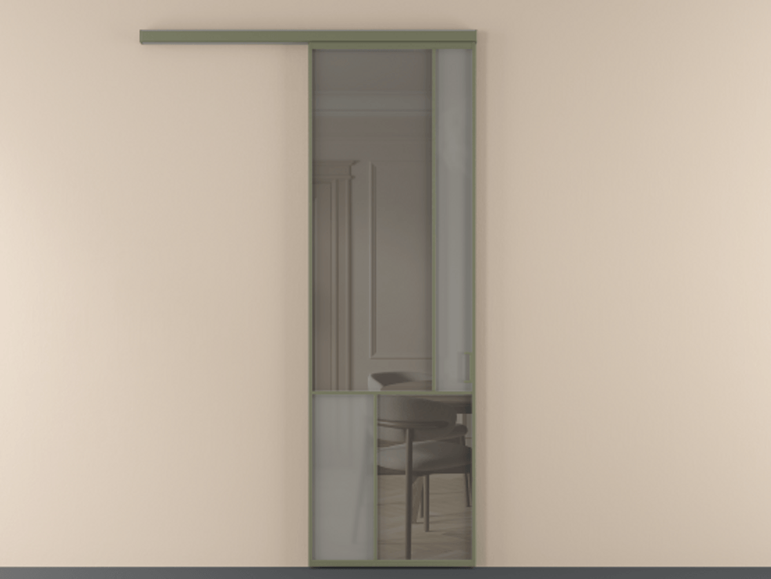 Перегородка Mosaic вдоль стены одностворчатая АЛПР 041.21 Алюминий оливковый тёмный Сатинированное серое стекло, триплекс, 6 мм + Прозрачное серое стекло, триплекс. Цена 855070 ₸ . Фабрика дверей Волховец 8 (800) 551 43 19 Перегородка Mosaic вдоль стены одностворчатая АЛПР 041.21 Алюминий оливковый тёмный Сатинированное серое стекло, триплекс, 6 мм + Прозрачное серое стекло, триплекс Цена 855070 ₸ | Volhovec