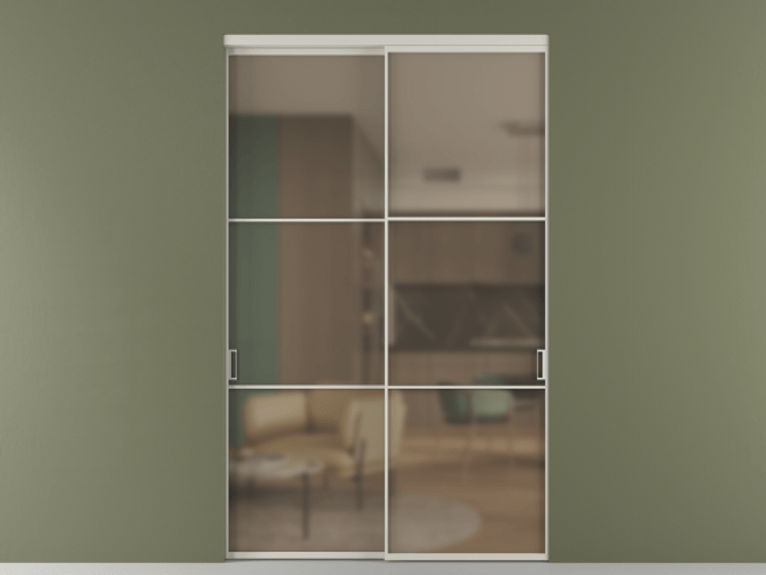 Межкомнатная дверь New Перегородка Formato внутри проёма двустворчатая АЛПР 040.03 Алюминий тёплый серый Сатинированное бронзовое стекло, триплекс Цена 2697300  | Volhovec