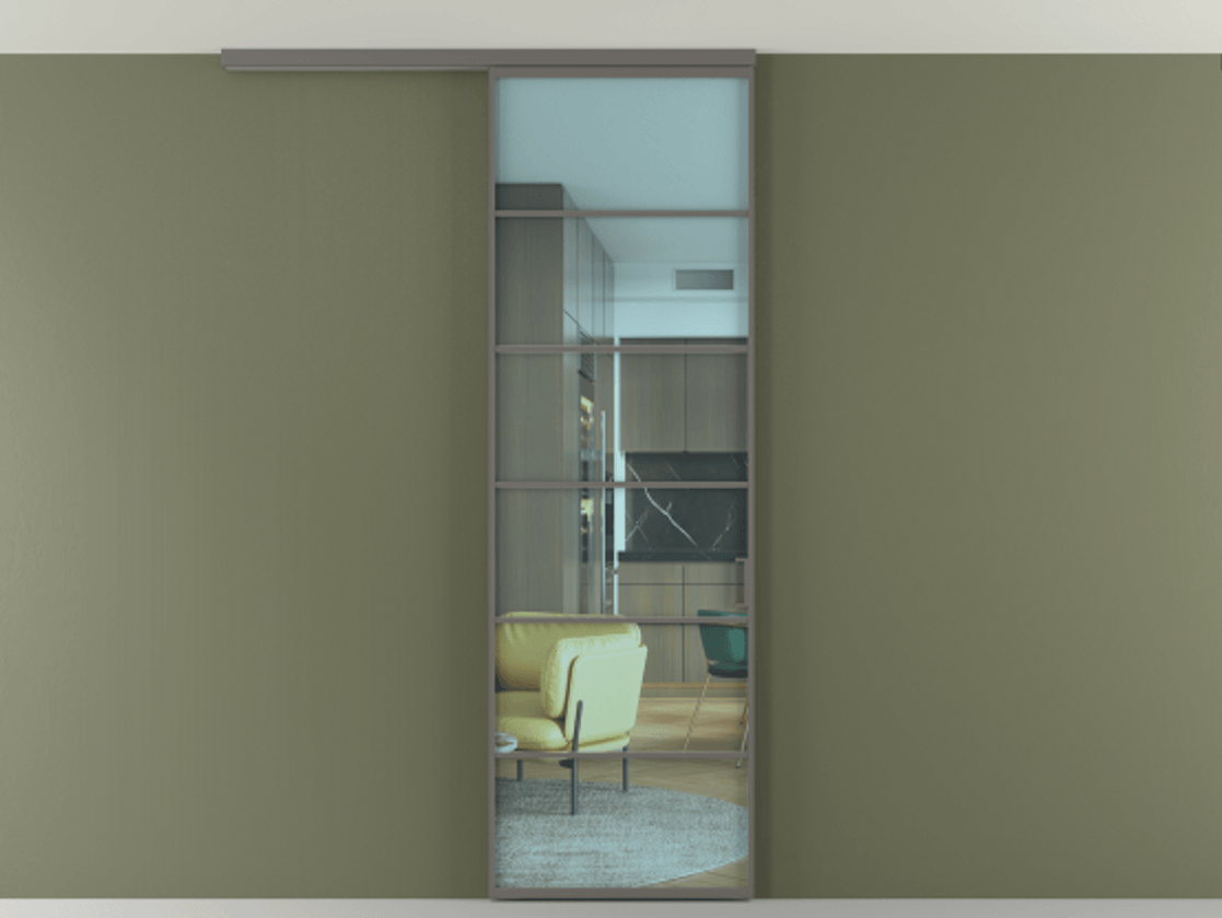 Перегородка Формато вдоль стены на потолок 1 створка АЛПР 040.04 Алюминий классический серый Прозрачное голубое стекло, триплекс Цена 780891 ₸ | Volhovec