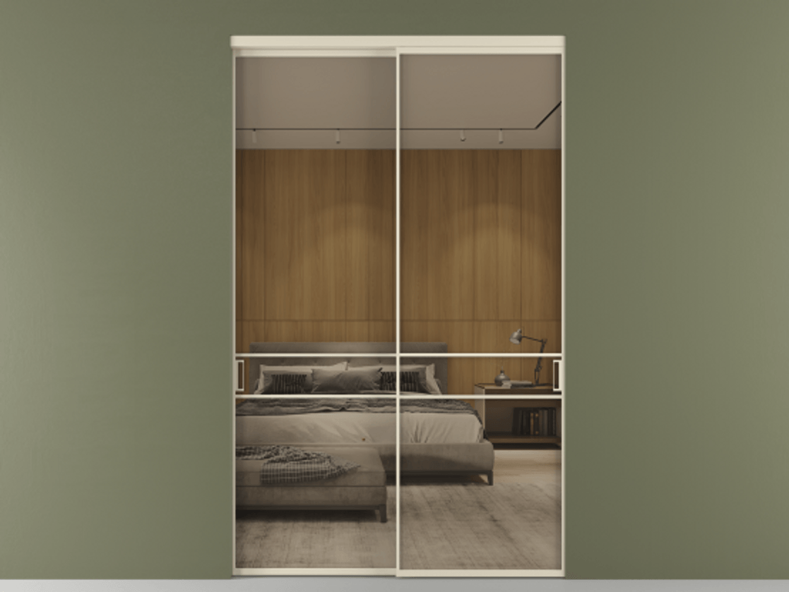 Перегородка Formato внутри проёма 2 створки АЛПР 040.02 Алюминий бежево-серый Рефлективное бронзовое стекло "Stopsol", калёное Цена 2984590 ₸  | Volhovec