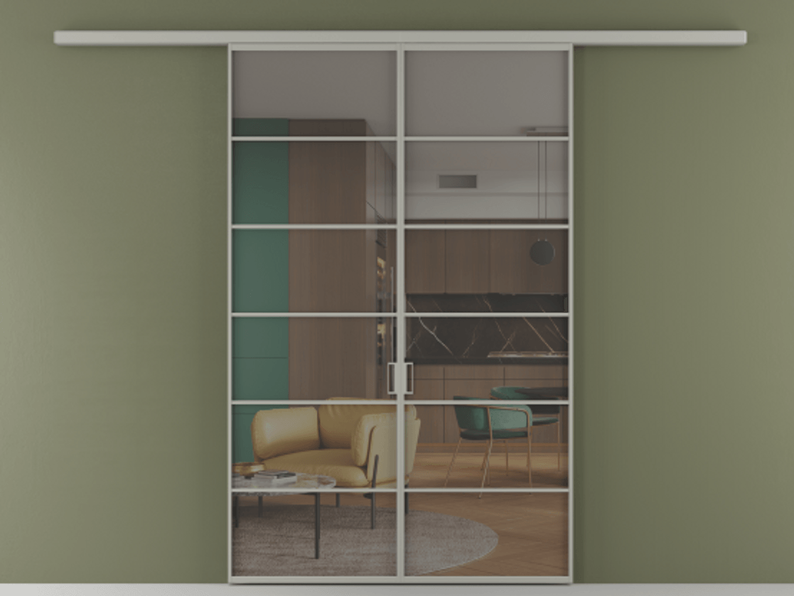 Перегородка Formato вдоль стены 2 створки АЛПР 040.04 Алюминий нейтральный серый Прозрачное серое стекло, триплекс Цена 1344350 ₸ | Volhovec