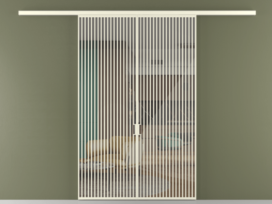 Перегородка Formato вдоль стены 2 створки АЛПР 040.06 Алюминий молочно-белый Рефлективное прозрачное стекло "Stopsol", калёное Цена 2776800 ₸ | Volhovec