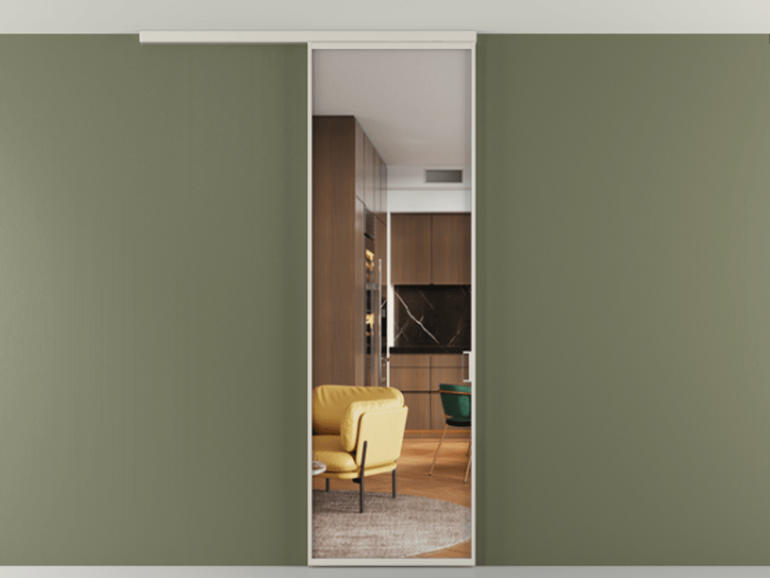 Перегородка Формато вдоль стены на потолок 1 створка АЛПР 040.01 Алюминий облачно-серый Прозрачное стекло "Кристал Вижн", калёное Цена 903949 ₸ | Volhovec