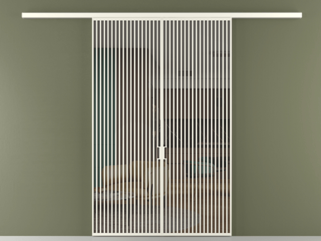 Перегородка Formato вдоль стены 2 створки АЛПР 040.06 Алюминий жемчужный Прозрачное серое стекло, триплекс Цена 2244900 ₸ | Volhovec