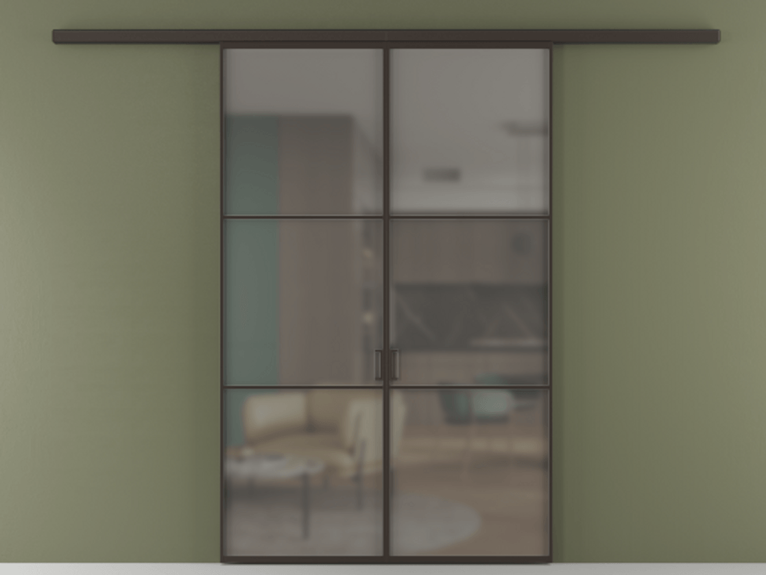 Перегородка Formato вдоль стены 2 створки АЛПР 040.03 Алюминий антрацит Сатинированное серое стекло, триплекс Цена 1266470 ₸ | Volhovec