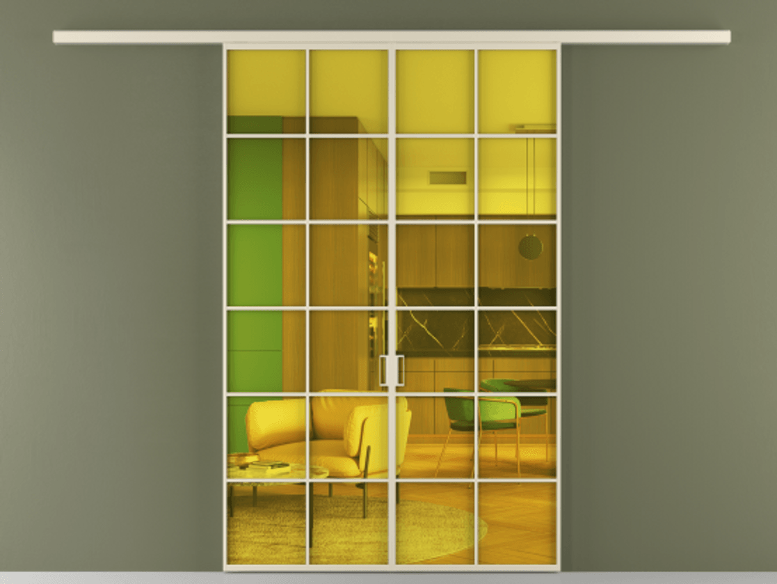 Перегородка Formato вдоль стены 2 створки АЛПР 040.05 Алюминий бежево-серый Прозрачное жёлтое стекло, триплекс Цена 1344300 ₸ | Volhovec