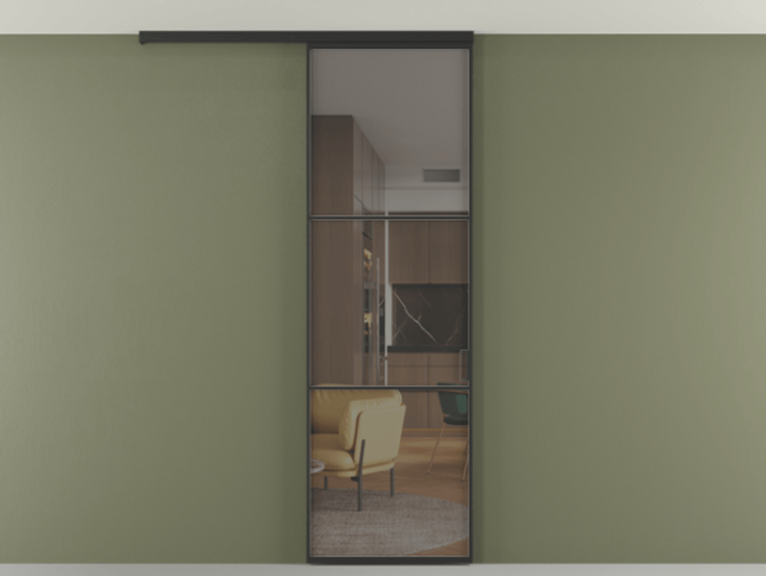Перегородка Formato вдоль стены на потолок одностворчатая #VENDORCODE# #FURNISH# #GLASS# Цена #PRICE# #CURRENCY# | Volhovec