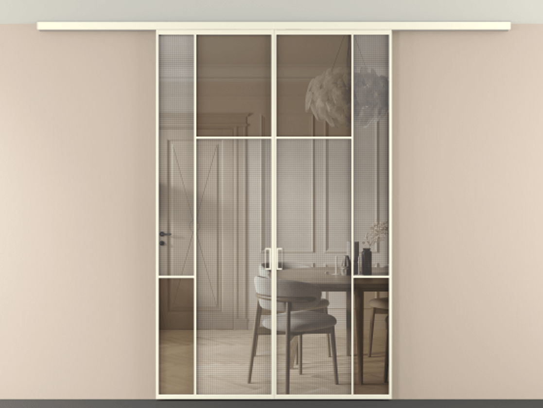 Перегородка Mosaic вдоль стены на потолок двустворчатая #VENDORCODE# #FURNISH# #GLASS# Цена #PRICE# #CURRENCY# | Volhovec