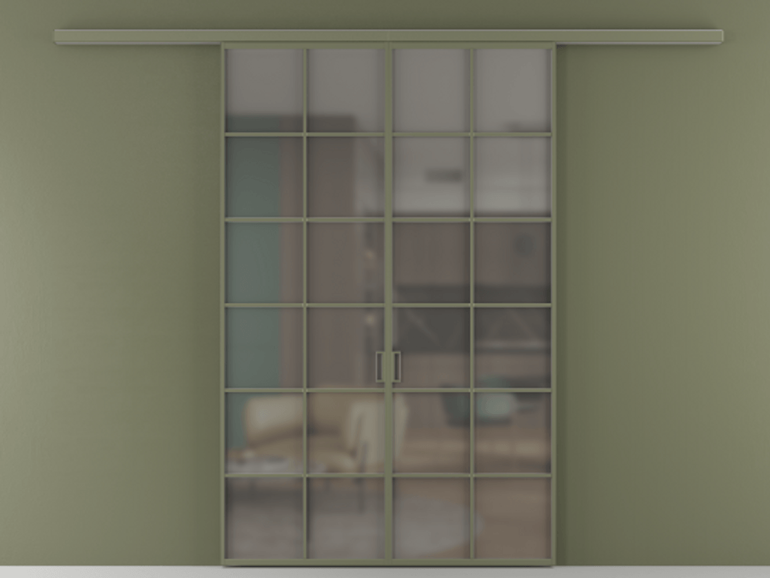 Перегородка Formato вдоль стены 2 створки АЛПР 040.05 Алюминий оливковый тёмный Сатинированное серое стекло, триплекс Цена 1344350 ₸ | Volhovec