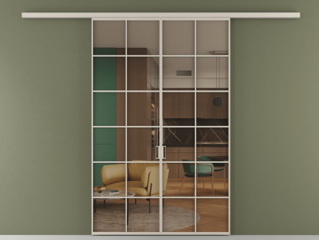 Перегородка Formato вдоль стены 2 створки АЛПР 040.05 Алюминий светло-бежевый Прозрачное бронзовое стекло, триплекс Цена 1344350 ₸ | Volhovec