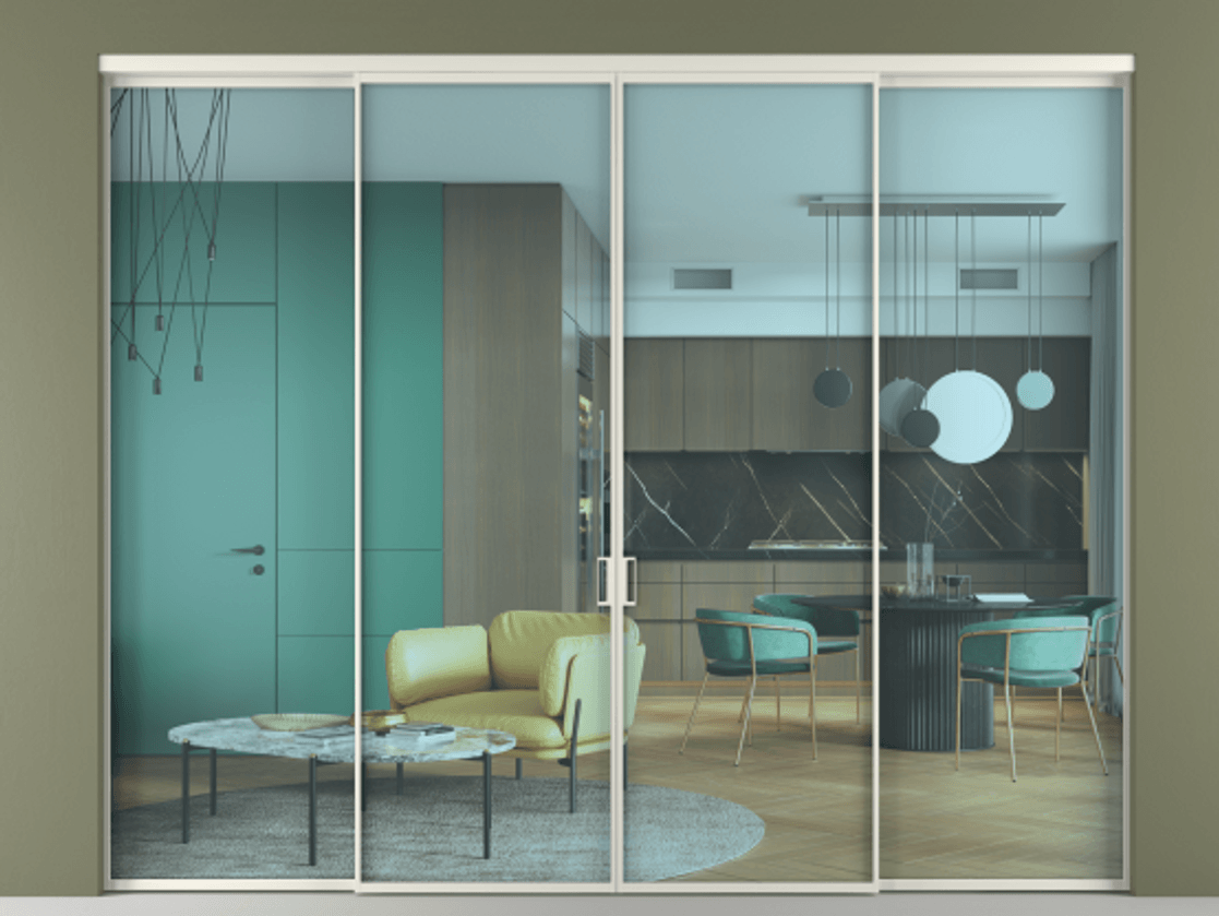 Перегородка Формато внутри проёма 4 створки АЛПР 040.01 Алюминий Белый Прозрачное голубое стекло, триплекс Цена 2323642 ₸  | Volhovec