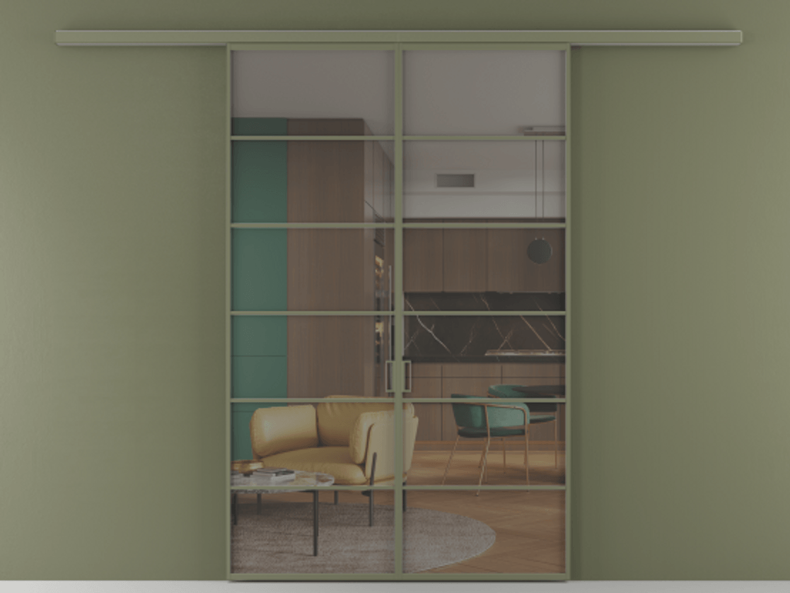 Перегородка Formato вдоль стены 2 створки АЛПР 040.04 Алюминий оливковый тёмный Прозрачное серое стекло, триплекс Цена 1344350 ₸ | Volhovec