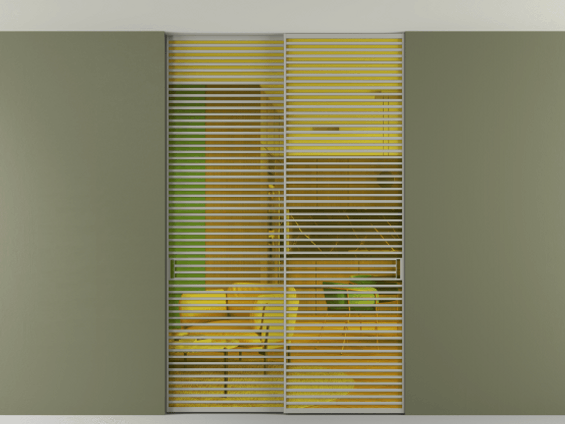 Перегородка Formato внутри проёма скрытое крепление в потолок 2 створки АЛПР 040.07 Алюминий нейтральный серый Прозрачное жёлтое стекло, триплекс Цена 2676700 ₸ | Volhovec