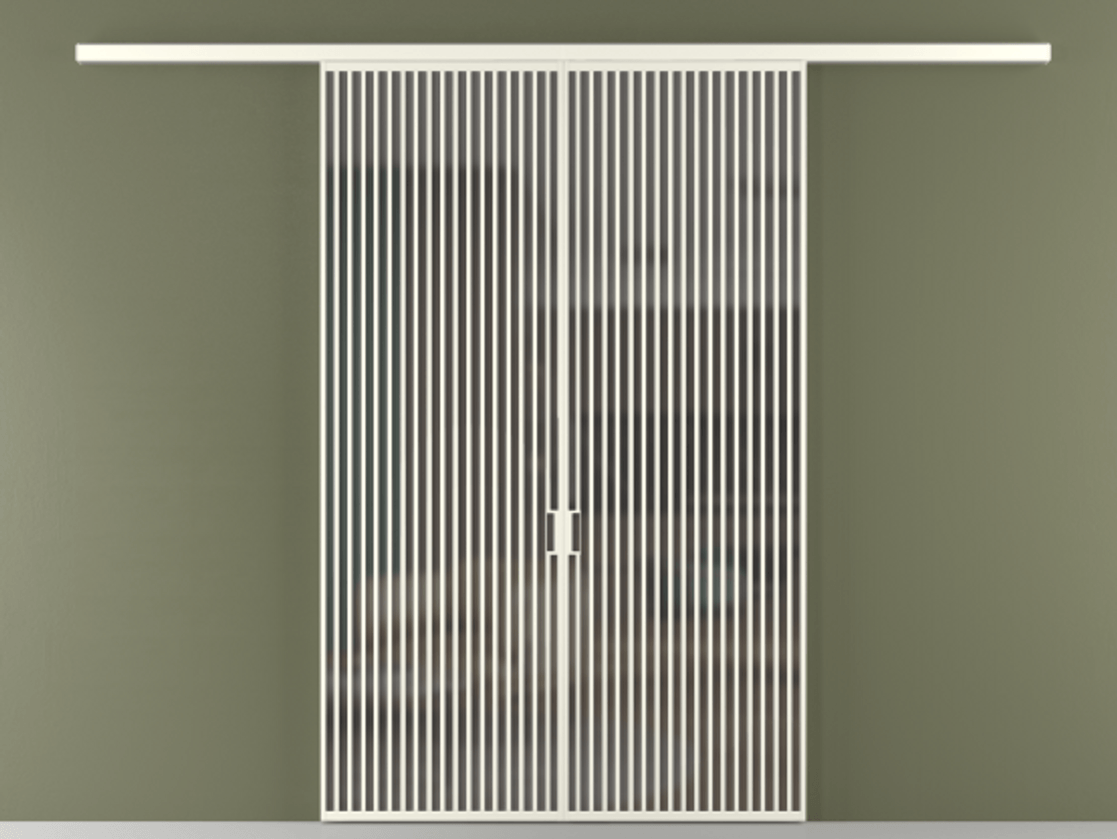 Перегородка Formato вдоль стены 2 створки АЛПР 040.06 Алюминий жемчужный Сатинированное серое стекло, триплекс Цена 2244900 ₸ | Volhovec