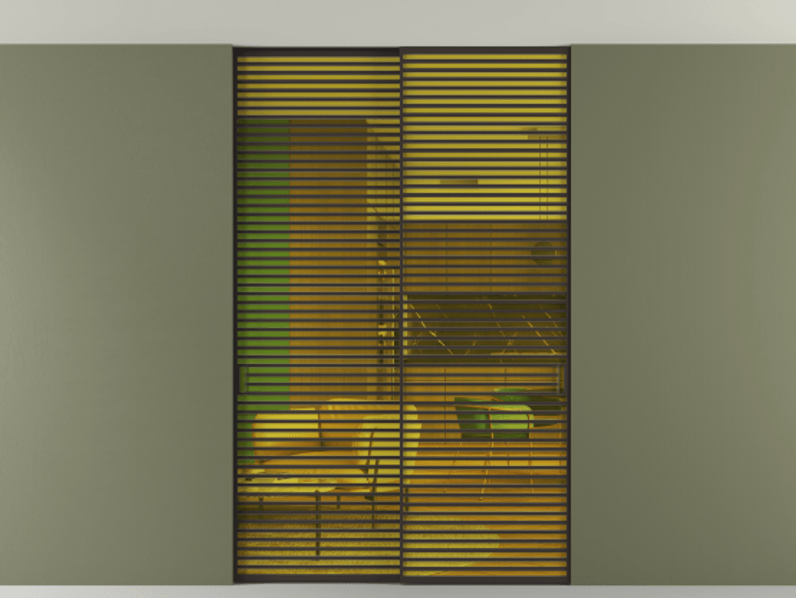 Перегородка Formato внутри проёма скрытое крепление в потолок 2 створки АЛПР 040.07 Алюминий антрацит Прозрачное жёлтое стекло, триплекс Цена 2676700 ₸ | Volhovec