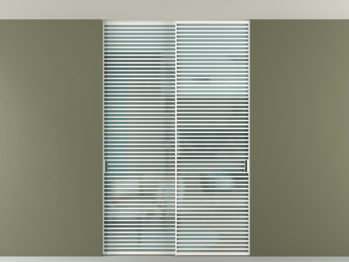 Перегородка Formato внутри проёма скрытое крепление в потолок 2 створки АЛПР 040.07 Алюминий пудровый белый Сатинированное голубое стекло, триплекс Цена 2676700 ₸ | Volhovec