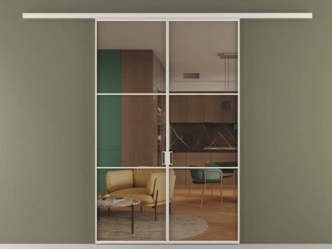 Перегородка Formato вдоль стены 2 створки АЛПР 040.03 Алюминий облачно-серый Прозрачное бронзовое стекло, триплекс Цена 1266470 ₸ | Volhovec