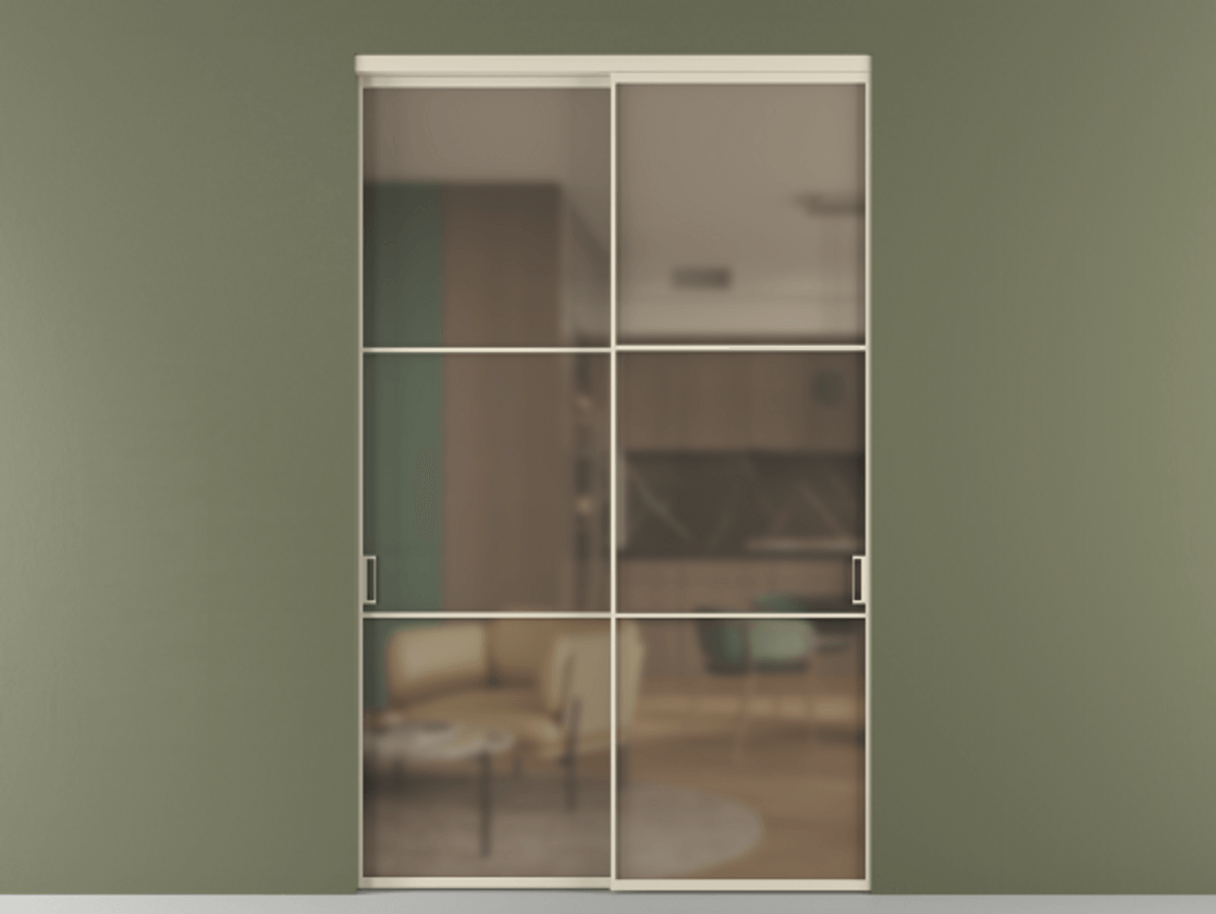 Перегородка Formato внутри проёма 2 створки АЛПР 040.03 Алюминий бежево-серый Сатинированное бронзовое стекло, триплекс Цена 2697300 ₸  | Volhovec