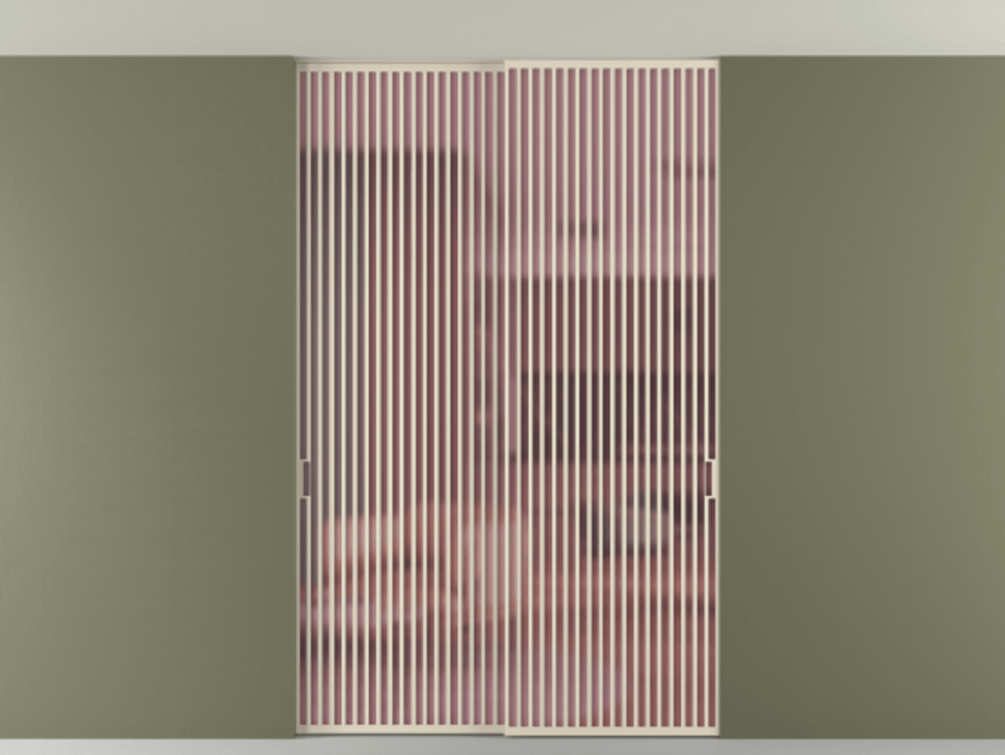 Перегородка Formato внутри проёма скрытое крепление в потолок 2 створки АЛПР 040.06 Алюминий бежево-серый Сатинированное розовое стекло, триплекс Цена 2676700 ₸ | Volhovec