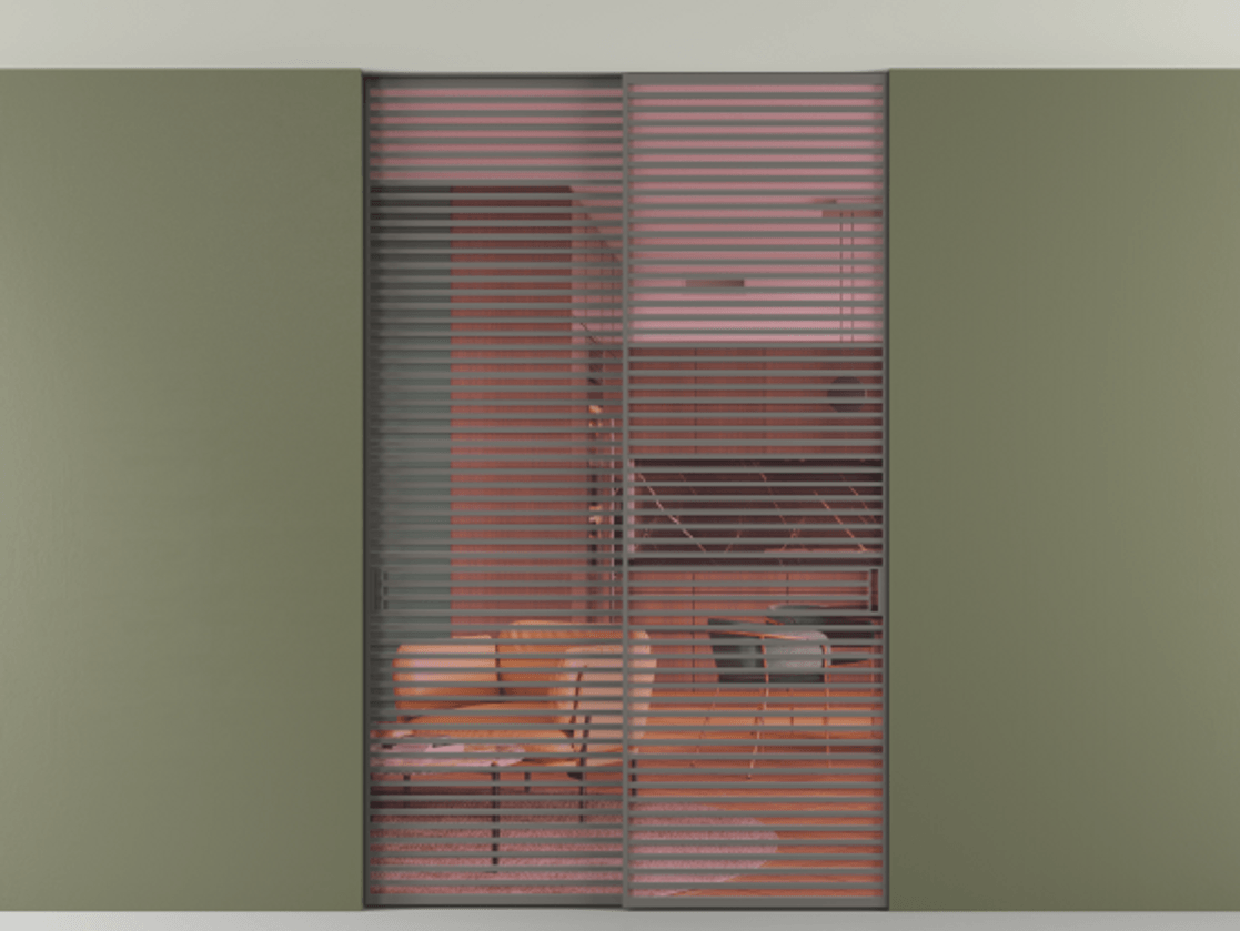 Перегородка Formato внутри проёма скрытое крепление в потолок 2 створки АЛПР 040.07 Алюминий классический серый Прозрачное розовое стекло, триплекс Цена 2676700 ₸ | Volhovec