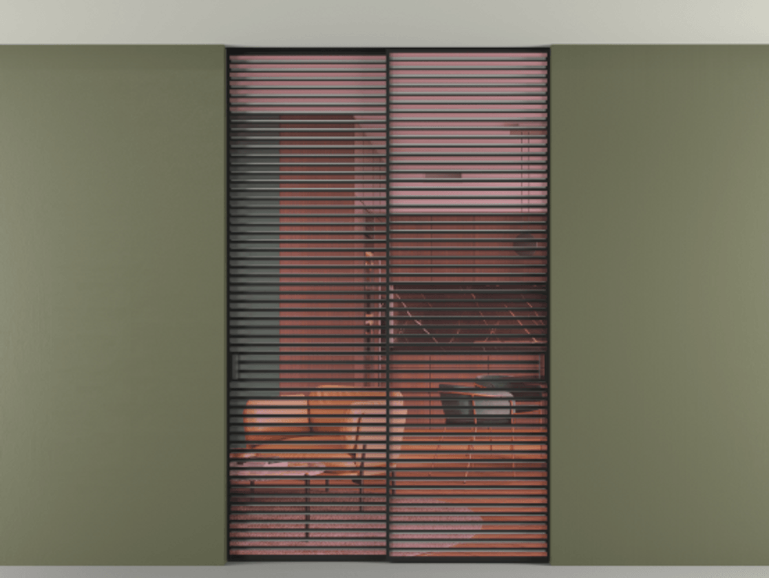 Перегородка Formato внутри проёма скрытое крепление в потолок 2 створки АЛПР 040.07 Алюминий Черный Прозрачное розовое стекло, триплекс Цена 2585500 ₸ | Volhovec