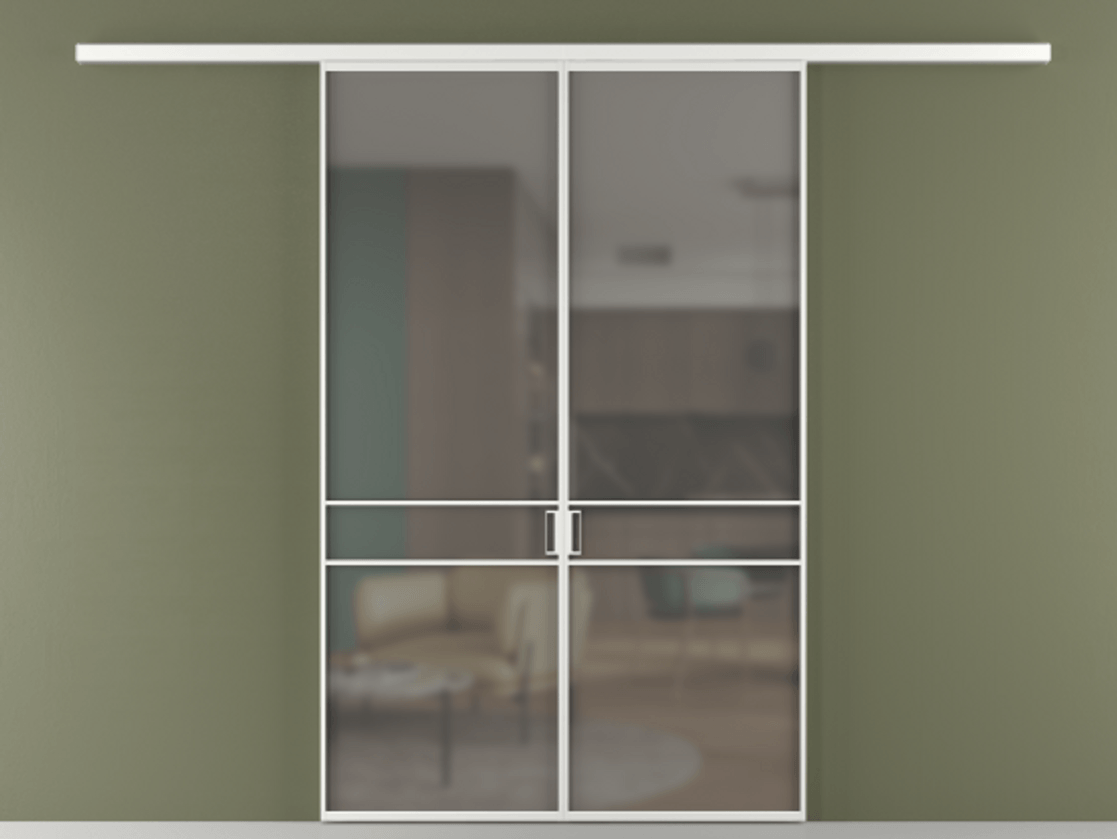 Перегородка Formato вдоль стены 2 створки АЛПР 040.02 Алюминий белоснежный Сатинированное серое стекло, триплекс Цена 1266470 ₸ | Volhovec