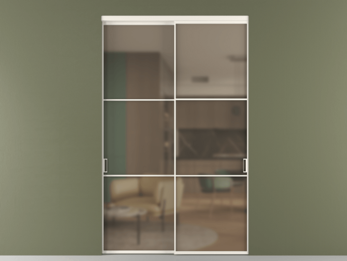 Перегородка Formato внутри проёма 2 створки АЛПР 040.03 Алюминий пудровый белый Сатинированное бронзовое стекло, триплекс Цена 2697300 ₸  | Volhovec