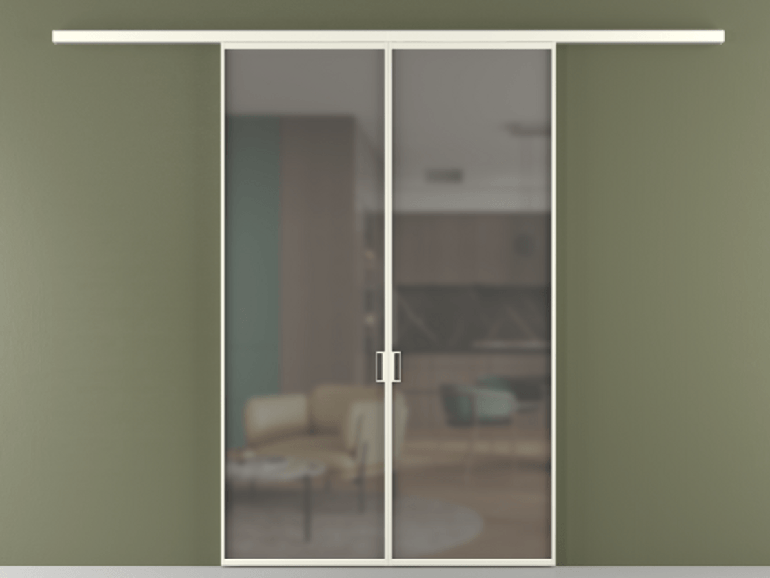 Перегородка Formato вдоль стены 2 створки АЛПР 040.01 Алюминий жемчужный Сатинированное серое стекло, триплекс Цена 1212560 ₸ | Volhovec