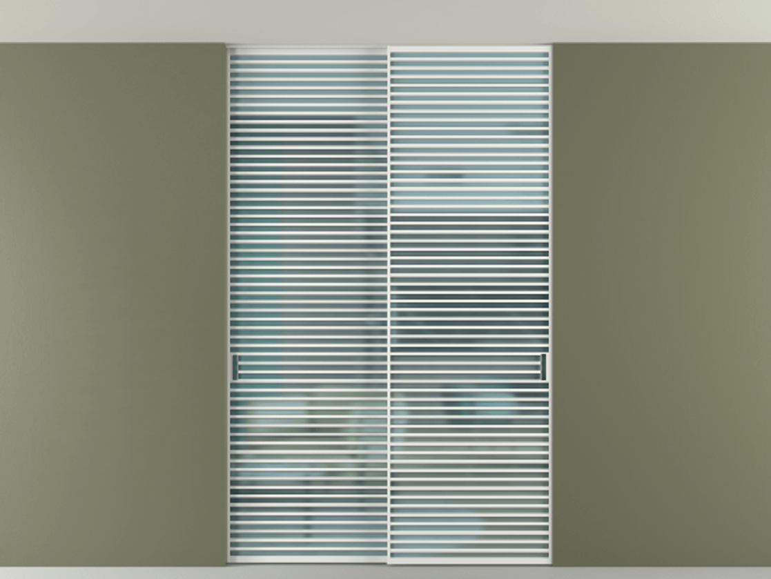 Перегородка Formato внутри проёма скрытое крепление в потолок 2 створки АЛПР 040.07 Алюминий белоснежный Сатинированное голубое стекло, триплекс Цена 2676700 ₸ | Volhovec