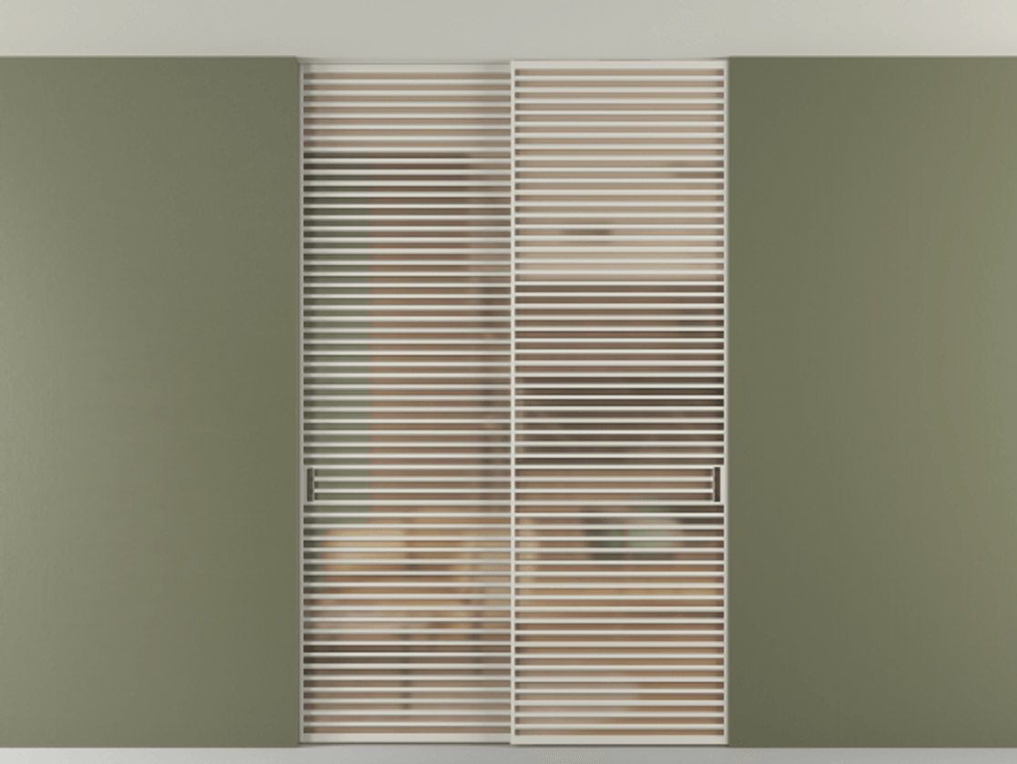 Перегородка Formato внутри проёма скрытое крепление в потолок 2 створки АЛПР 040.07 Алюминий тёплый серый Сатинированное оранжевое стекло, триплекс Цена 2676700 ₸ | Volhovec