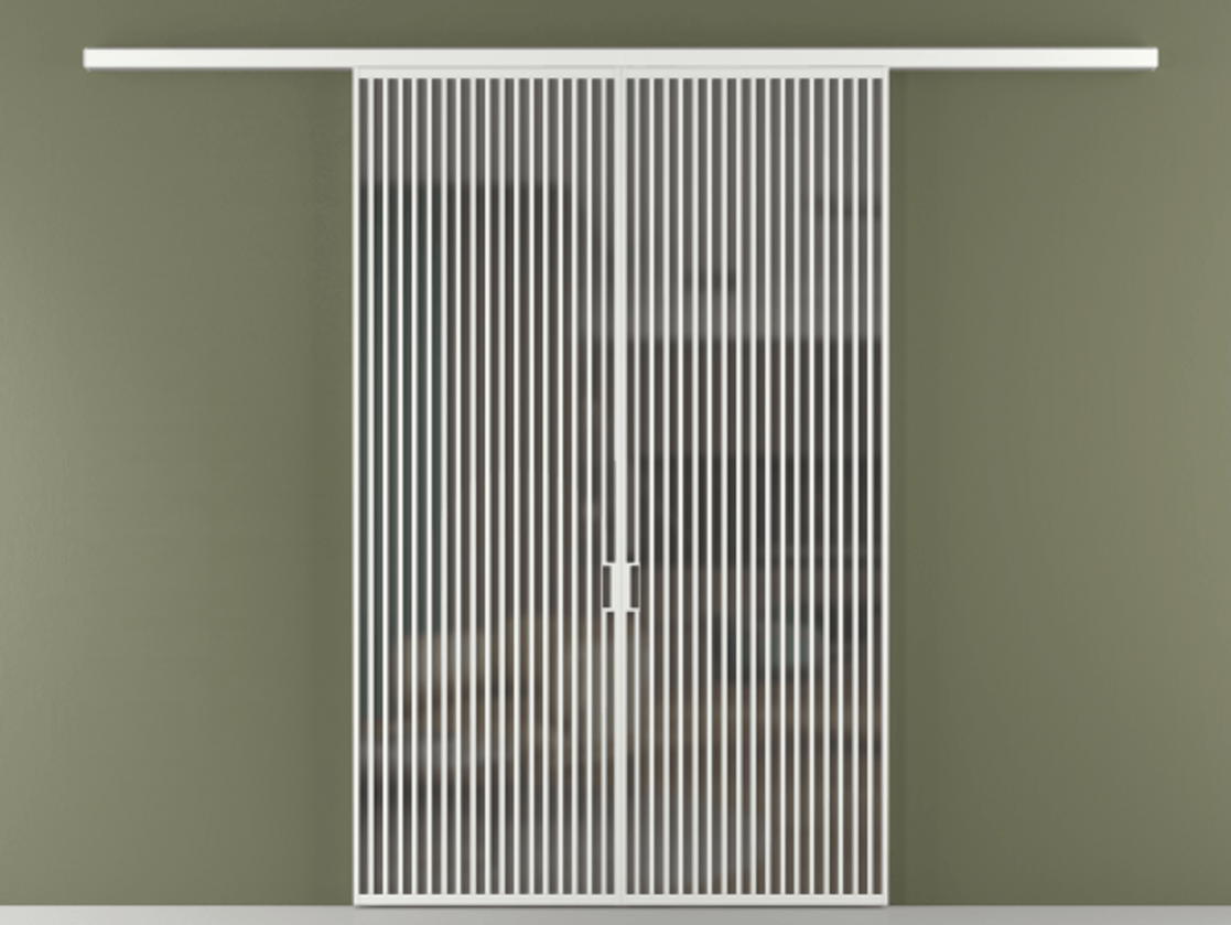 Перегородка Formato вдоль стены 2 створки АЛПР 040.06 Алюминий белоснежный Сатинированное серое стекло, триплекс Цена 2244900 ₸ | Volhovec