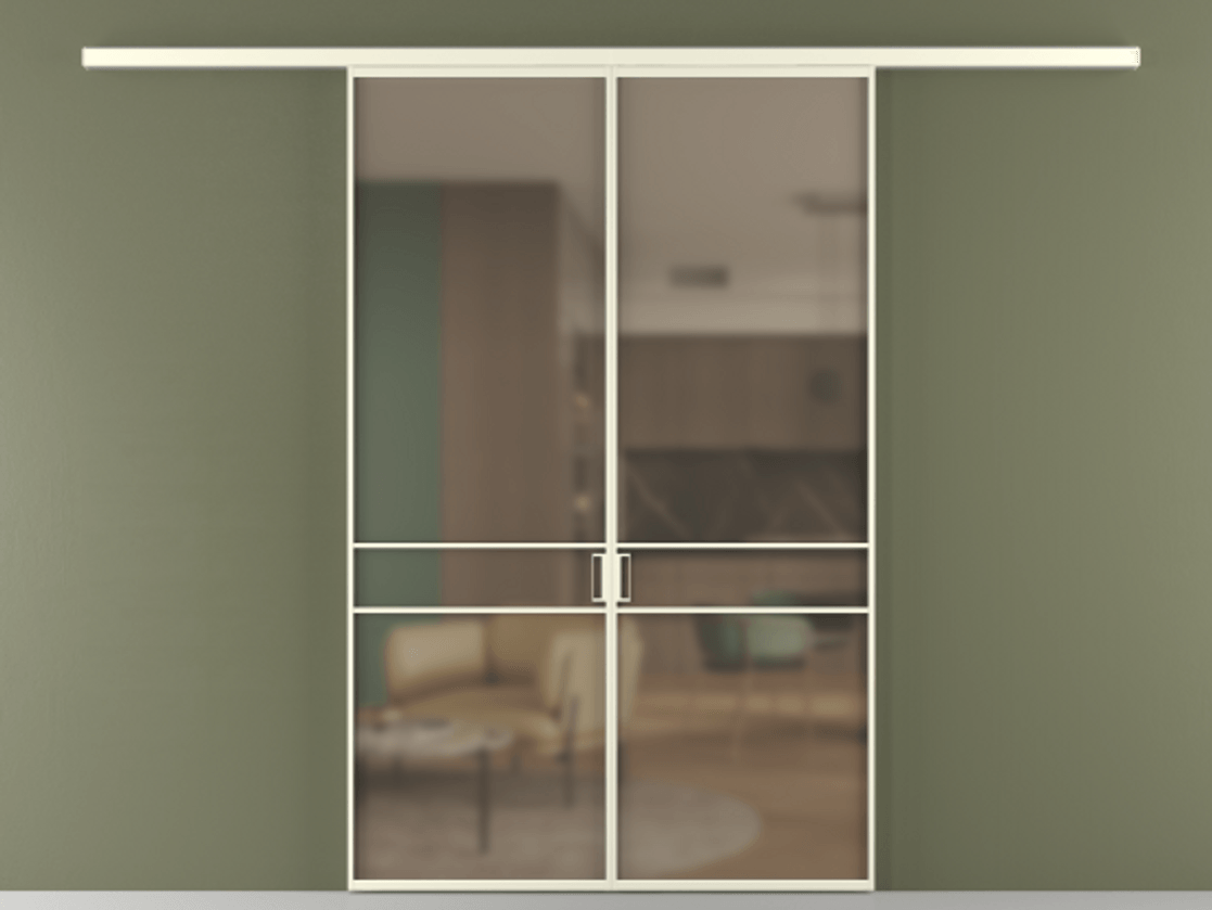 Перегородка Formato вдоль стены двустворчатая АЛПР 040.02 Алюминий молочно-белый Сатинированное бронзовое стекло, триплекс Цена 1266470 ₸ | Volhovec