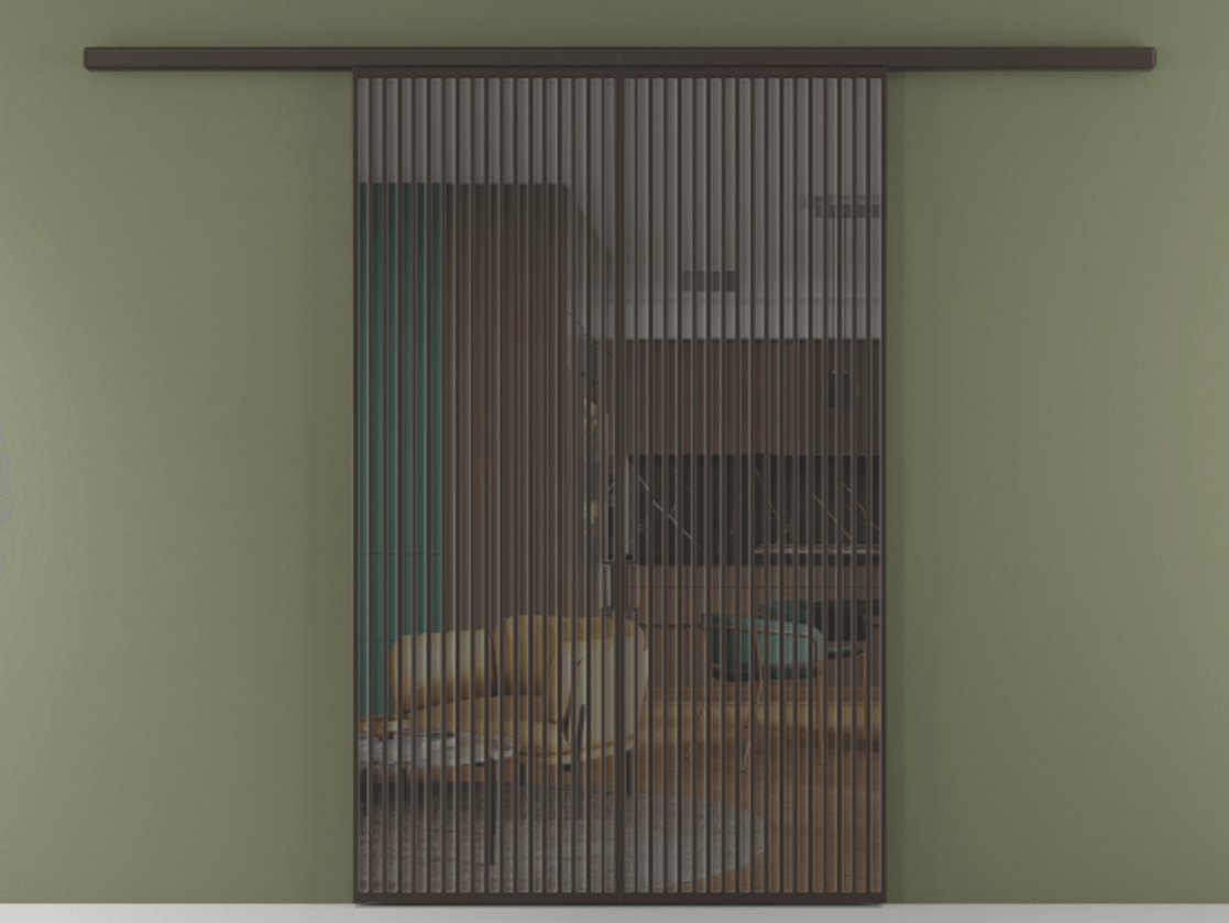 Перегородка Formato вдоль стены двустворчатая АЛПР 040.06 Алюминий антрацит Прозрачное серое стекло, триплекс Цена 2244900 ₸ | Volhovec