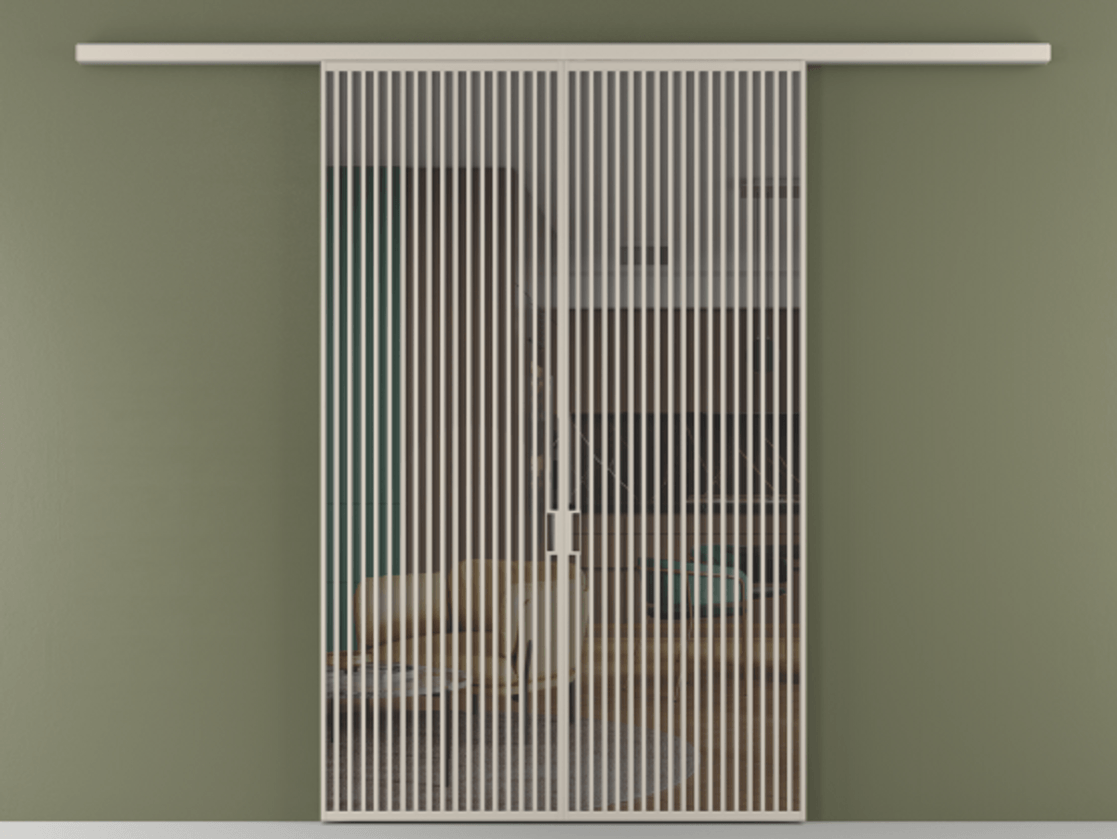 Перегородка Formato вдоль стены 2 створки АЛПР 040.06 Алюминий светло-бежевый Прозрачное серое стекло, триплекс Цена 2244900 ₸ | Volhovec