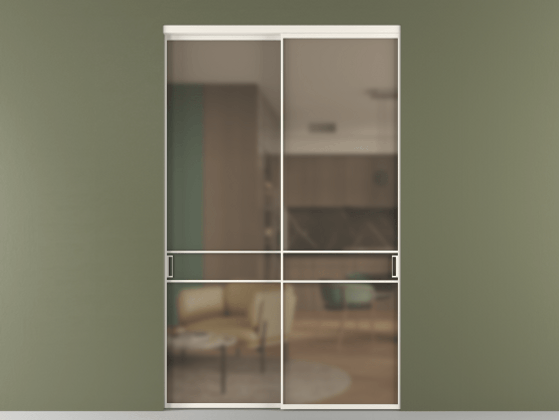 Межкомнатная дверь New Перегородка Formato внутри проёма двустворчатая АЛПР 040.02 Алюминий пудровый белый Сатинированное бронзовое стекло, триплекс Цена 2697300  | Volhovec